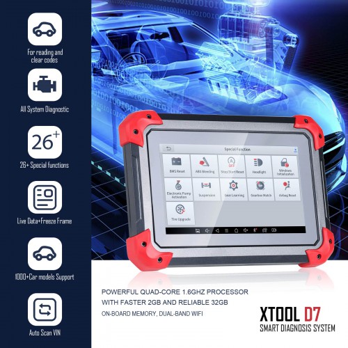2024 Hot XTOOL D7 Bidirectional Scan Tool Automotive Diagnostic Scanner with ECU Coding 36+ Resets, Key Programming, Crankshaft Relearn 3-Year Updates