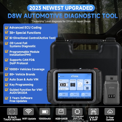 XTOOL D8W Wireless Bidirectional Scan Tool ECU Coding, DoIP&CAN FD, 38+ Resets, Key Programming, Full System Diagnosis Topology Mapping Update Ver. D8