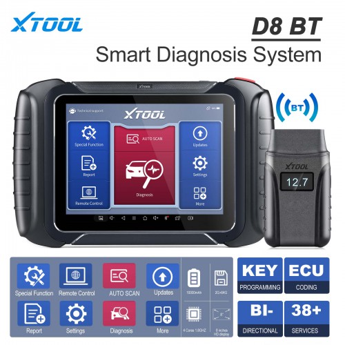 XTOOL D8 BT Bluetooth Bi-Directional Control All Systems Diagnostics Key Programming Crankshaft Relearn CAN FD, ECU Coding Topology Map