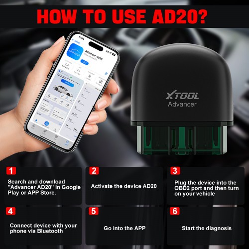 XTOOL Advancer AD20 OBD2 Code Reader Diagnostic Tool for iPhone Android Check Engine Light /Smog Check/ Full OBD2 Test/Live Data/Freeze Frame
