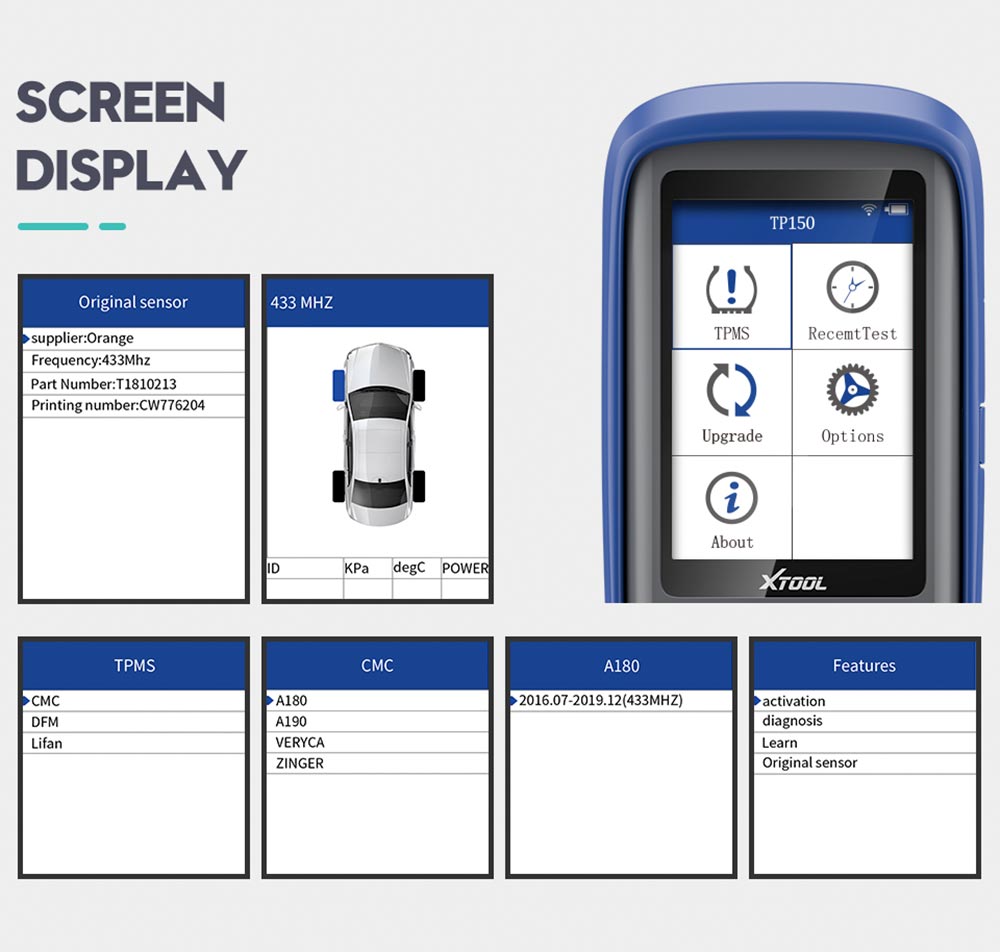 XTOOL TP150 screen display