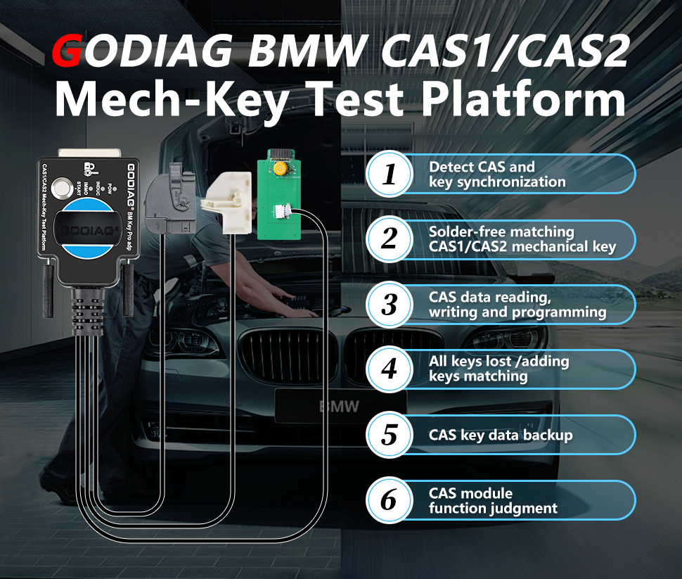 GODIAG BMW CAS1/CAS2 Mech-Key Test Platform Detect CAS & Key Synchronization Solder-free Matching CAS Data Read, Write and Program